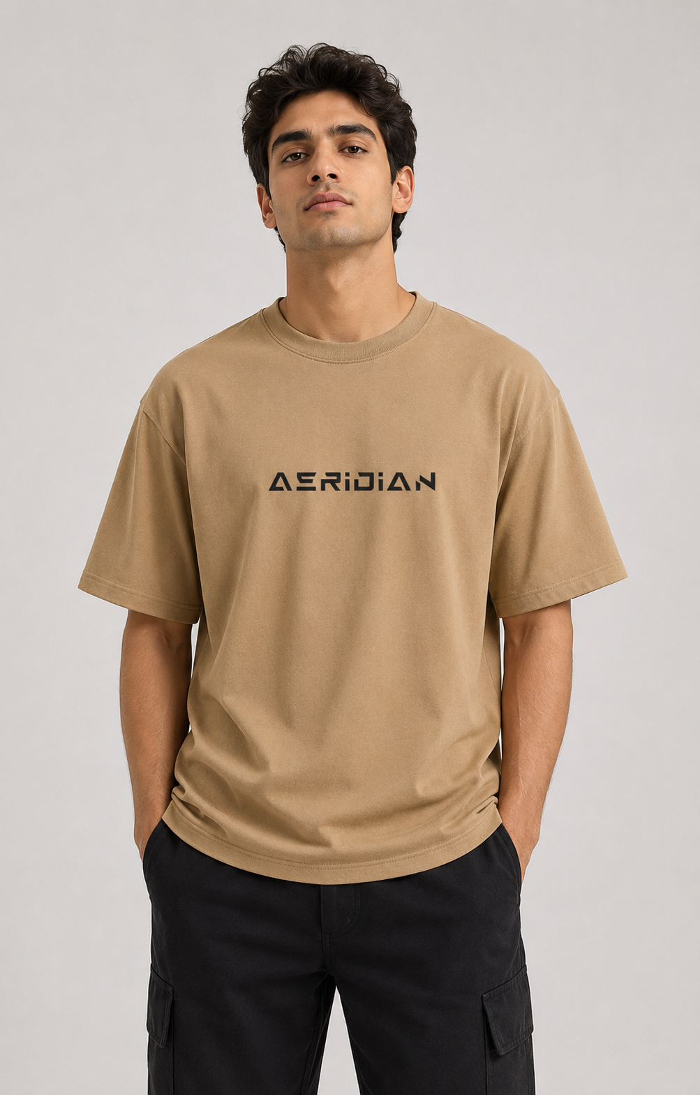 Aeridian Oversized Tan T-Shirt Front View