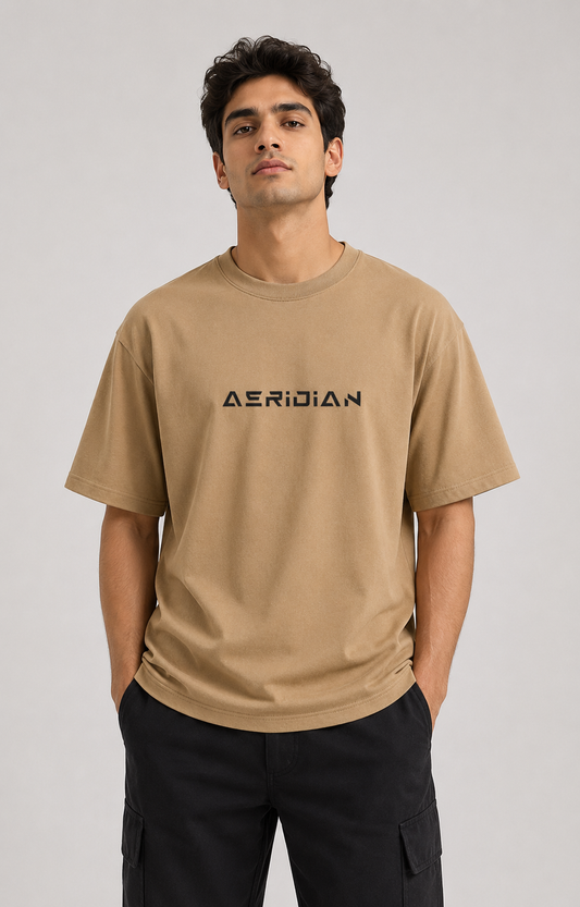 Aeridian Oversized Tan T-Shirt Front View